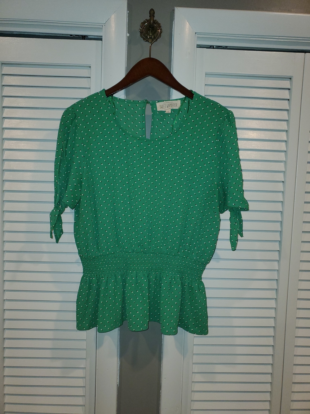 Sweet Wanderer Green Polka Dot Peplum Top